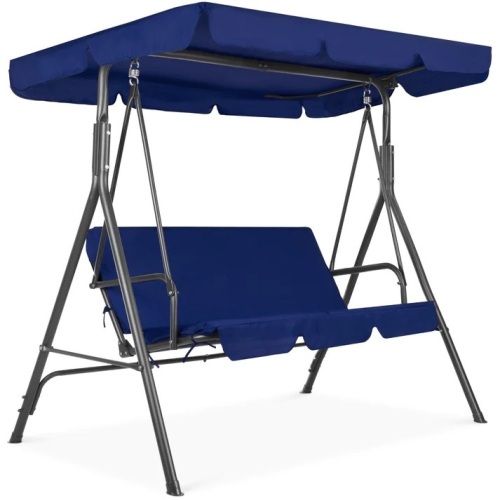 2-Person Outdoor Canopy Swing Glider Furniture w/ Cushions, Steel Frame - Lot 124