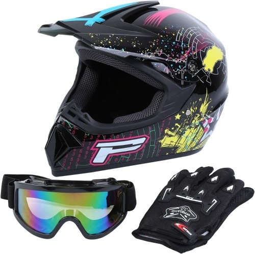 Samger DOT Adult Offroad Helmet Motocross Helmet Dirt Bike ATV Motorcycle Helmet Gloves Goggles Compliant with FMVSS 218 - Lot 155