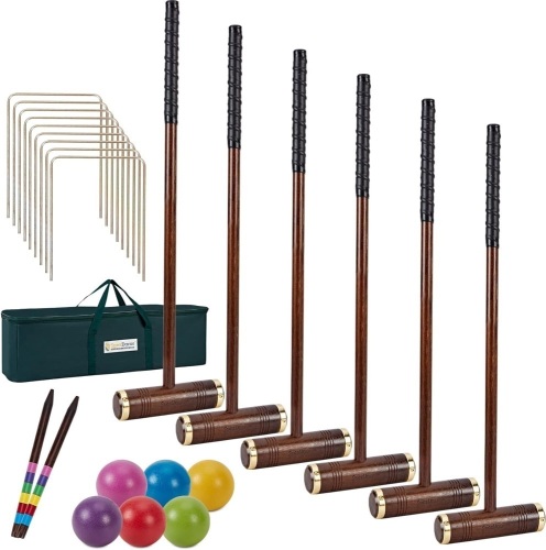 SpexDarxs Six Player Croquet Game, 35‘’ Croquet Set with Premium Wooden Mallets|Colored Balls|Wickets|Stakes| Carrying Bag, Classic Outdoor Backyard Lawn - Lot 159