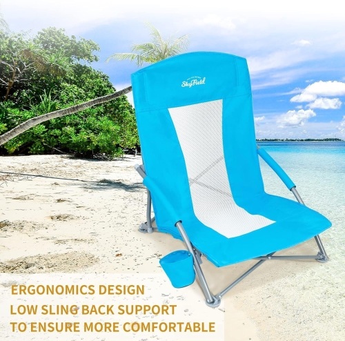 SKYFIELD 2 Pack Low Beach Chairs for Adults Ultralight Folding Chair Heavy Duty Beach Chair with Cupholder and Carry Bag - Lot 190