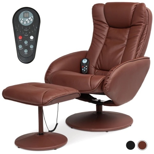 Faux Leather Electric Massage Recliner Chair w/ Stool Ottoman, Remote - Lot 282