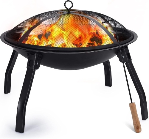 Cogesu Fire Pit, 22in Foldable Wood Burning Fire Pits for Outside, Firepit with Carry Bag, Spark Screen & Poker, Pack Grill, Folding Legs for Camping - Lot 322