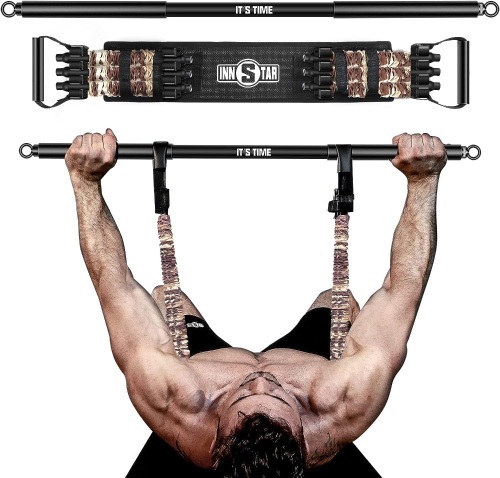 INNSTAR Adjustable Bench Press Band with Bar, Upgraded Push Up Resistance Bands, Portable Chest Builder Workout Equipment, Arm Expander for Home Workout,Gym - Lot 323