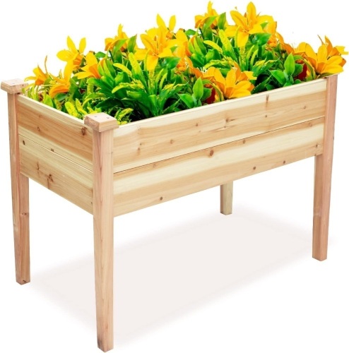 GADI Wood Raised Garden Bed, 100% Rot-Resistant Elevated Wood Planter Box Kit for Backyard, Patio, Balcony, Natural (Burlywood) - Lot 333