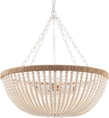 ELYCCUPA 5 Lights Bohemia Wood Beaded Chandelier Farmhouse Antique Rustic Pendant Light for Bedroom Kitchen Island Dining Living Room, White, Dia 22 Inch - Lot 355