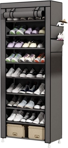 UDEAR 9 Tier Shoe Rack with Dustproof Cover Shoe Shelf Storage Organizer Grey - Lot 357