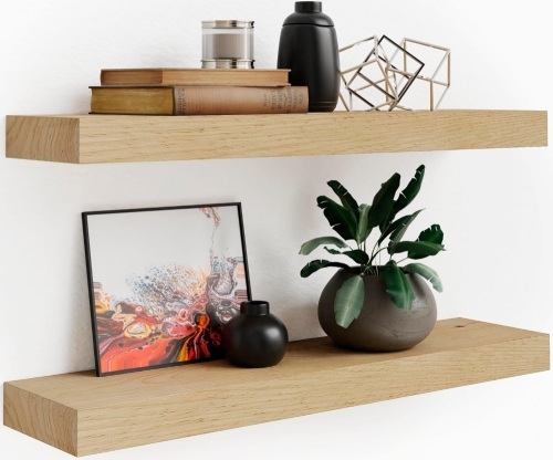 Imperative Décor Floating Wall Shelves Set of 2 - Functional & Rustic Wooden Shelve for Home Furnishing, Bathroom, Kitchen, & Farmhouse - Lot 359