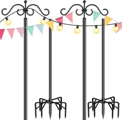 Karjoefar Outdoor String Light Poles 2Pack, 9FT Heavy Duty Metal Light Poles for Outside String Lights, Backyard Patio Light Poles for Holiday Party Bistro - Lot 370