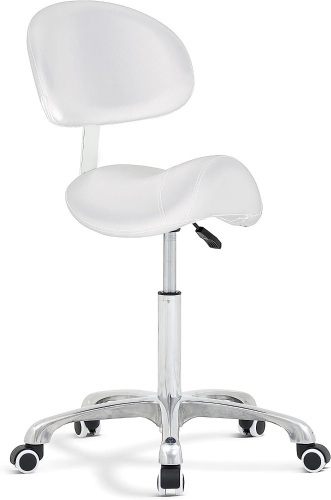 Antlu Saddle Stool Chair with Back Ergonomic Rolling Esthetician Seat for Salon Tattoo Shop Spa Home Dentist Clinic (with Backrest, White) - Lot 377