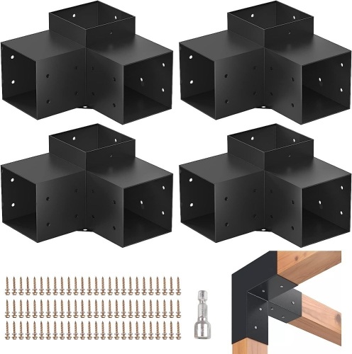 Tocretoare Pergola Kit, 4 Pack Woodworks Pergola Brackets 6" x 6" (Actual: 5.5x5.5 Inch), 3-Way Right Angle Corner Brackets, Powder-Coated Pergola - Lot 409