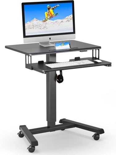BONTEC Mobile Standing Desk with Keyboard Tray, Mobile Podium, Computer Workstation Up to 33Lbs, Laptop Sit or Stand Desk on Wheels, Height Adjustable Stand - Lot 410