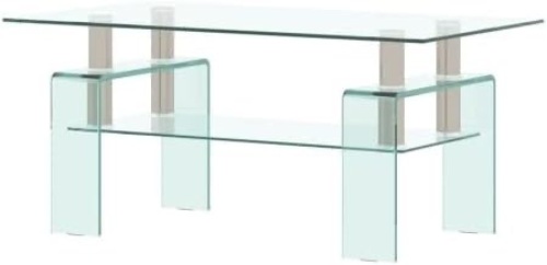 IANIYA Glass Coffee Table Black Metal Tube Clear Glass Coffee Table (Transparent Tempered Glass) - Lot 416