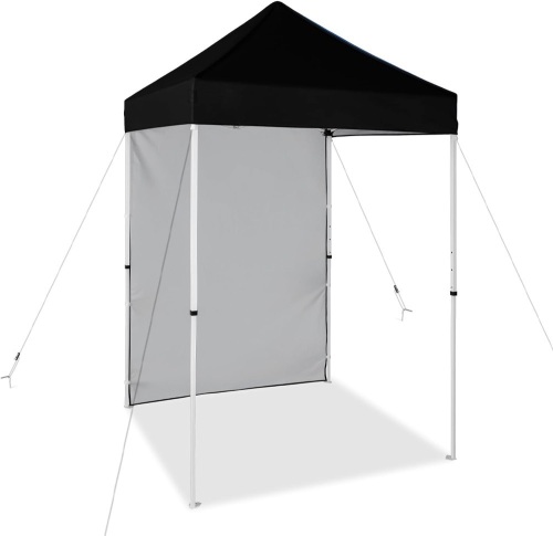 EAGLE PEAK Straight Leg Outdoor Portable Canopy Tent with One Removable Sunwall 5x5, Carry Bag Included, Black - Lot 421