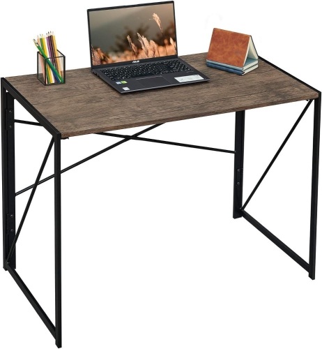 Coavas Folding Desk No Assembly Required, 39.4 inch Writing Computer Desk Space Saving Foldable Table Simple Home Office Desk,Brown - Lot 426