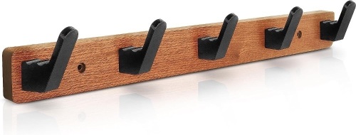 Coat Hooks Wall Mounted Coat Rack, 16.7'' Long, Entryway Hanging Coat Rack, Metal Wood Coat Rack with 5 Black Literary Rustic Hooks, Wooden - Lot 442