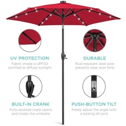 Outdoor Solar Patio Umbrella w/ Push Button Tilt, Crank Lift - 7.5ft  - Lot 471