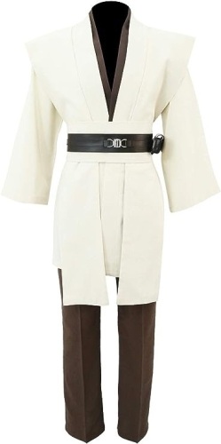 Qianshop Jedi Tunic Costume Adult Tunic Hooded Robe Full Set Outfit Men's Halloween Knight Cosplay Costume Uniform (3X-Large, White (Tunic))   - Lot 486