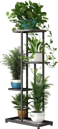 LINZINAR Plant Stand Metal 4 Tier 5 Potted Multiple Flower Pot Holder Shelf Indoor Outdoor Planter Display Shelving Unit for Patio Garden Corner Balcony - Lot 490