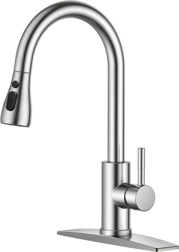 FORIOUS Kitchen Faucet with Pull Down Sprayer Brushed Nickel, High Arc Single Handle Sink Deck Plate, Commercial Modern rv Stainless Steel Faucets, Grifos - Lot 493