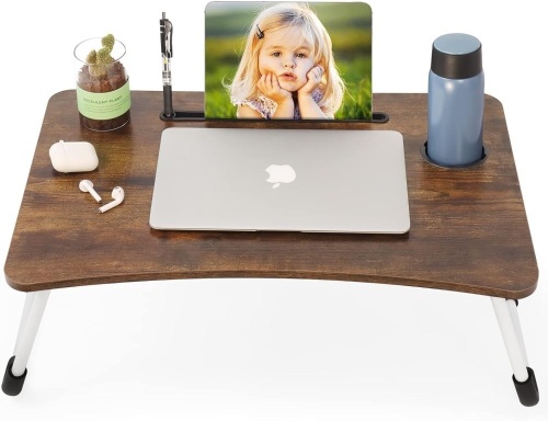 Mxbamhyc Laptop Stand for Bed，Folding Bedtray Table,Notebook,Cup and Phone Holder,Portable Durable,Lightweight Laptop Desk Watching and Eating for Bed,Couch - Lot 494