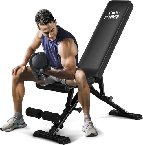 FLYBIRD Weight Bench, Adjustable Strength Training Bench for Full Body Workout with Fast Folding-New Version - Lot 609