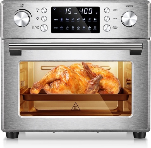 R.W.FLAME 26.4QT Air Fryer Oven, 2 in 1 Toaster Oven Air Fryer Combo, Stainless Steel Rotisserie Air Fryer with Rotisserie & Dehydrator, Countertop - Lot 614