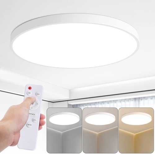 HOVENLA 36W Flush Mount Ceiling Light Fixture White, 19.7 Inch Dimmable Ceiling Light with Remote, 2700lm, 3000-6500K Modern LED Light Fixture for Bedroom - Lot 620