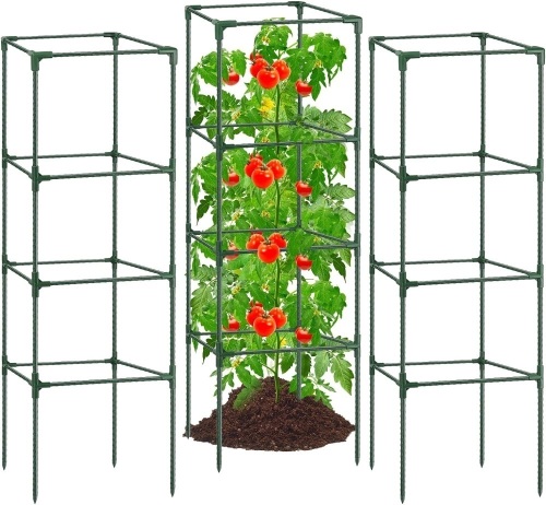 3Pack Tomato Cages for Garden,57*15.4*15.4 Inches Square Tomato Plant Cage Support Heavy Duty Pole,Steel Plant Tower Stakes,Cherry Tomato Trellis Cucumber - Lot 624