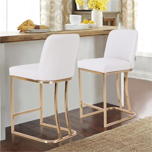 MAISON ARTS Off White & Gold Counter Height Bar Stools with Backs Set of 2 for Kitchen Counter 24 Inch Modern Barstools Upholstered Farmhouse Bar Chairs - Lot 641