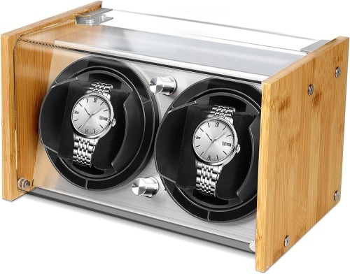 Watch Winder Box for Automatic Watches or Rolex Double Spacious for Any Size, Craftsmanship Bamboo Wood Patent Housing Case, AC or Battery Powered Super - Lot 643