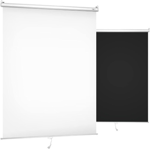 Julius Studio (Pull-Down Type) 5 x 6.2 ft. / 60 x 75 inch White Screen & Black Double Sided, Retractable Background, Ceiling & Wall Mountable - Lot 646