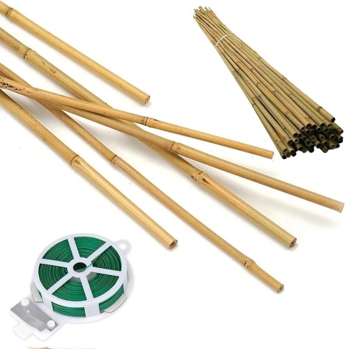 50 Pack 8ft Bamboo Plant Stakes for Wood Garden Sticks，Wooden Plant Supports，Bamboos，Bamboo Trellis - Lot 654
