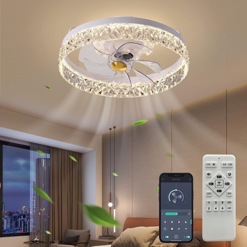 Kexcbogj 2023 Upgraded 360 BegreesRotatable Ceiling Fan 2098Y White Ceiling Fans with Lights App & Remote Control, Timing & 3 Led Color Led Ceiling - Lot 735