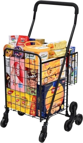 Kiffler Grocery Shopping Cart with 360° Rolling Swivel Wheels Stair Climber Utility Cart Easily Collapsible Cart with Tri-Wheels, 66lb Extended Foam Cover, Trolley for Stair, Laundry, Travel, Book - Lot 2198
