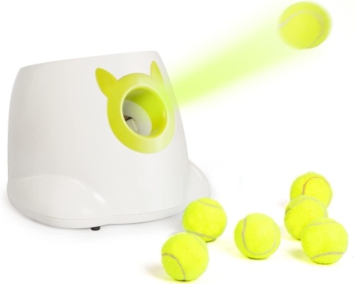 PALULU Automatic Ball Launcher, Dog Toy Ball Pitching Machine, 6 * 2 Inches Tennis Balls Included (White) - Lot 2231