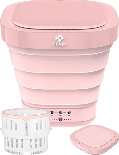 Portable Washing Machine - Foldable Mini Small Portable Washer Washing Machine With Drain Basket For Apartment, Laundry, Camping, RV, Travel, Underwear, Personal, Baby - (110V-200V) - Pink - Lot 2232