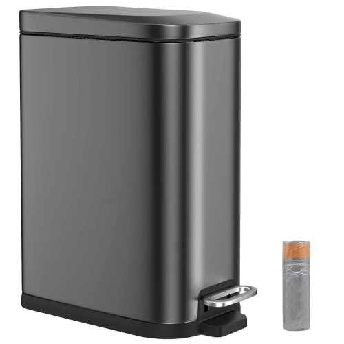 BETHEBEST 15 Liter/4 Gallon Trash Can with Soft Close Lid,Stainless Steel Trash Can with Removable Wastebasket, Rectangular Trash Can for Bathroom,Kitchen,Office (Titanium Black) - Lot 2906
