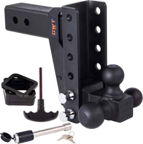 GWTAUTO Adjustable Trailer Hitch, Tri-Ball (1-7/8" x 2" x 2-5/16") Drop Hitch, Fits 2.5-Inch Receiver Only, 7 Inch Drop Hitch,18500 LBS GTW-Class 3 Tow Hitch for Heavy Duty Truck - Lot 2914