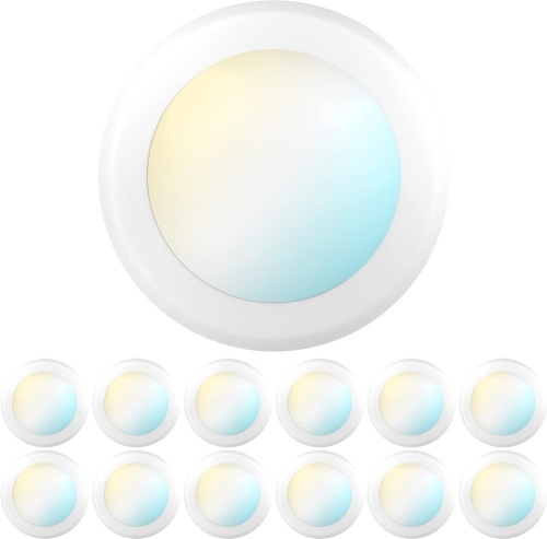 Sunco 12 Pack 5/6” LED Disk Lights Flush Mount Ceiling Light Fixture Recessed Selectable Color Temperature, 15W, 1050LM, Dimmable Low Profile Surface Mount, ETL Energy Star - Lot 2917