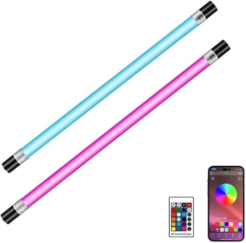 YUNKE 2 Pack Handheld and Rechargeable RGBW Tube Light, 360D View Angle, with Remote & APP Control, Music Interactive for Fashion Show, DJ and Photography Lighting (5500K) - Lot 2920
