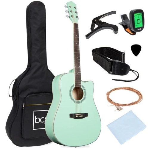 Full Size Beginner Acoustic Guitar Set with Case, Strap, Capo - 41in - Lot 2927
