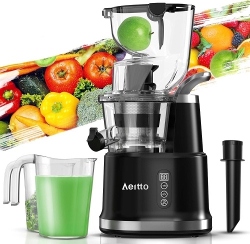 Aeitto Cold Press Juicer, Whole Vertical Juicer, Slow Masticating Juicer Machines, with Big Wide 83mm Chute, Cold Press Juicer for Whole Fruits and Vegetables, Juicer Machine BPA-Free, Black - Lot 2943