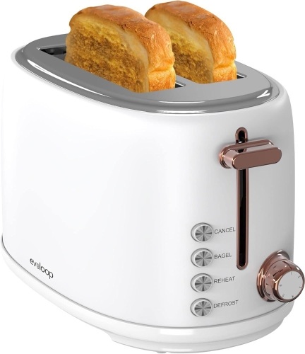 Evoloop Toaster 2 Slice, Stainless Steel Bread Toasters, 6 Bread Shade Settings, Reheat, Bagel, Defrost, Cancel Function, 1.5" Extra Wide Slots,with Removable Crumb Tray and Warming Rack (White) - Lot 2946