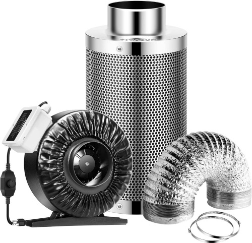 VIVOSUN 4 Inch 203 CFM Inline Fan with Speed Controller and Leather Sheath, 4 Inch Carbon Filter and 8 Feet of Ducting, Air Filtration Combo for Grow Tent - Lot 2988