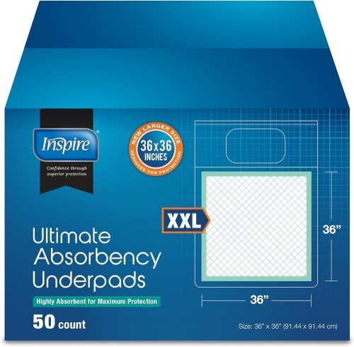 Inspire Ultra 125 Gram Extra Large Super Absorbent Bed Pads for Incontinence Disposable 36 x 36 in. | MAX Absorbent with Polymer Incontinence Bed Pads Liner. - Lot 2992