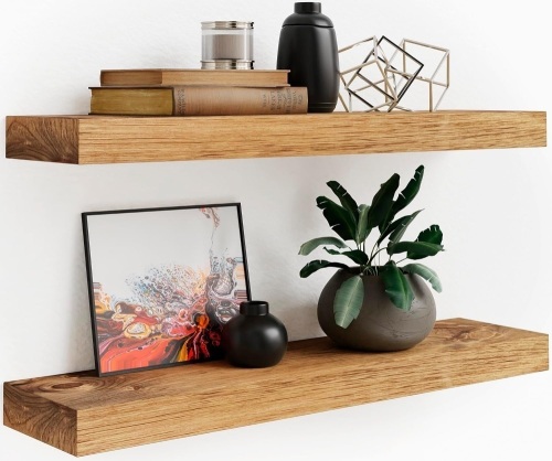 Imperative Décor Floating Wall Shelves Set of 2 - Functional & Rustic Wooden Shelve for Home Furnishing, Bathroom, Kitchen, & Farmhouse - USA Handmade (Light Walnut, 24 Inch Long x 5.5 Inch) - Lot 3097