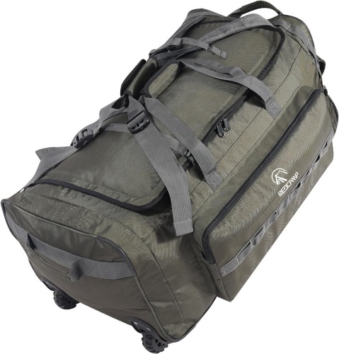 REDCAMP 140L Tactical Duffle Bag with Wheels and Backpack Straps, 1680D Oxford Extra Large rolled Duffel Bag backpack for Camping Travel Gear, Green - Lot 3098