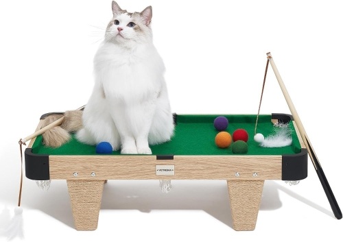 VETRESKA Interactive Cat Toys - 4 in1 Mini Pool Table Cat Toys Self Play Cat Wand Feather Toy Cat Tree Tower with Cat Scratching Post, Cat Billiard Balls... - Lot 3004