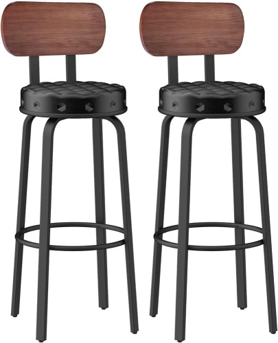 Sofeya Bar Stools Set of 2, Counter Height Round Barstool with Backrest and Footrest, 30 Inch PU Upholstered Bar Chairs for Kitchen Island Dining Room, Easy - Lot 3005