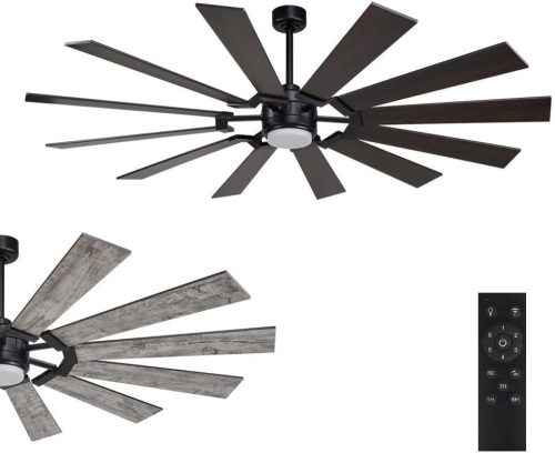 72 Inch 12 Blades Indoor Ceiling Fan with Light and Remote, Reversible DC Silent Motor, 110V ETL Listed for Living Room, Dining Room, Bedroom, Basement - Lot 3017